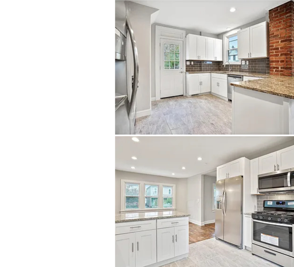 White Kitchen Remodel: Light Wood Floors & Sleek Black-Silver Appliances
