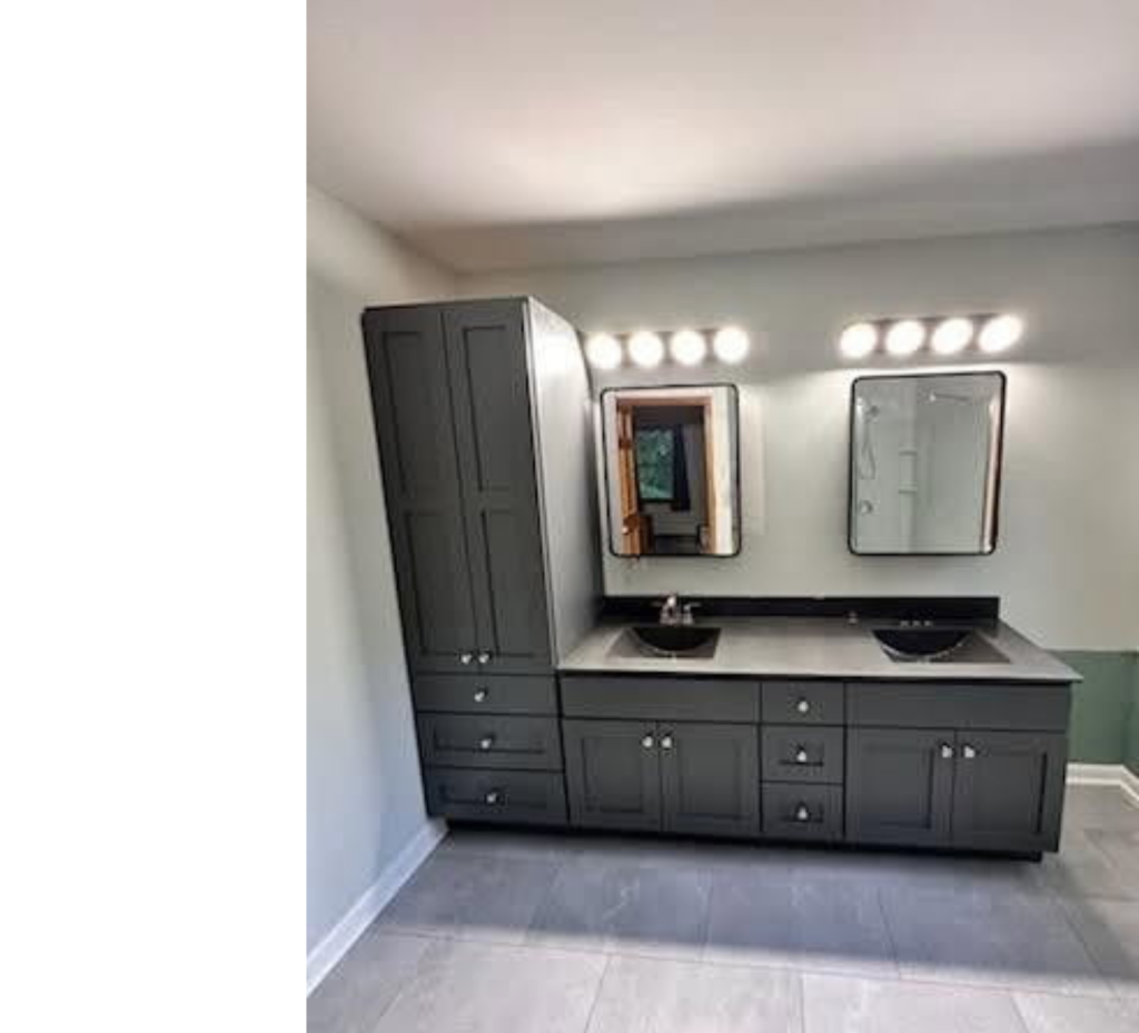 Bold & Modern Bathroom Remodel with Black Accents and Sleek Gray Tiles