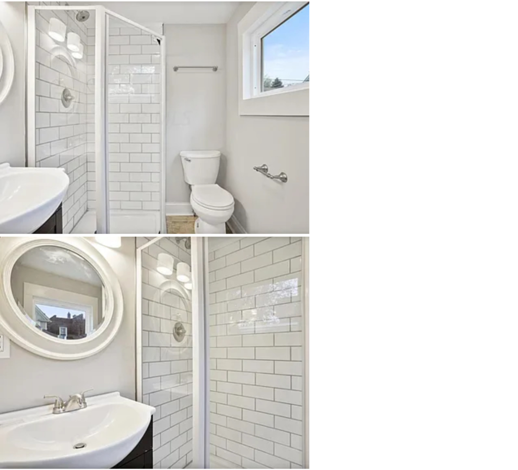 Serene & Stylish: White Tile Bathroom Remodel with Light Wood Accents