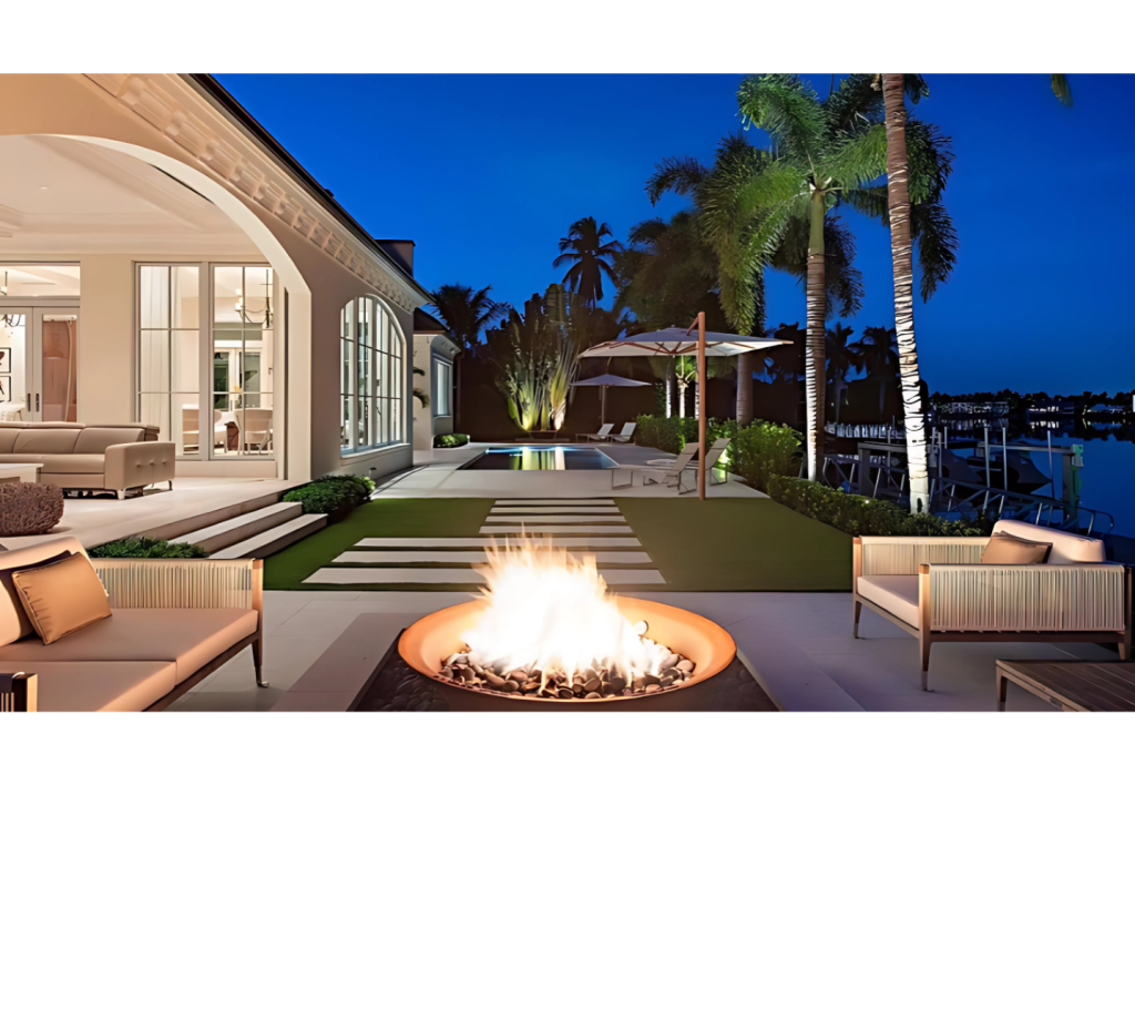 Resort-Style Living: Open Living Room, Poolside Charm & Elegant Arched Windows
