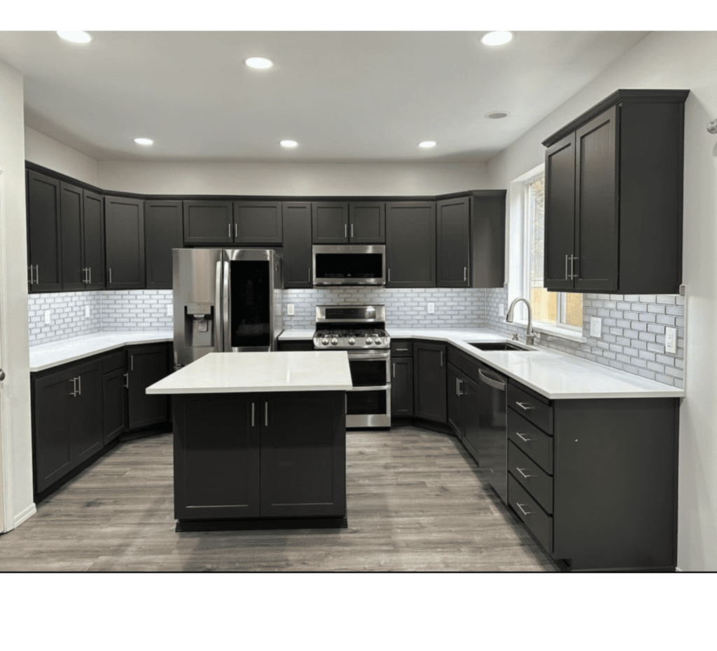 Bold Meets Bright: Black Cabinets, White Accents & Light Wood Floors in a Modern Masterpiece
