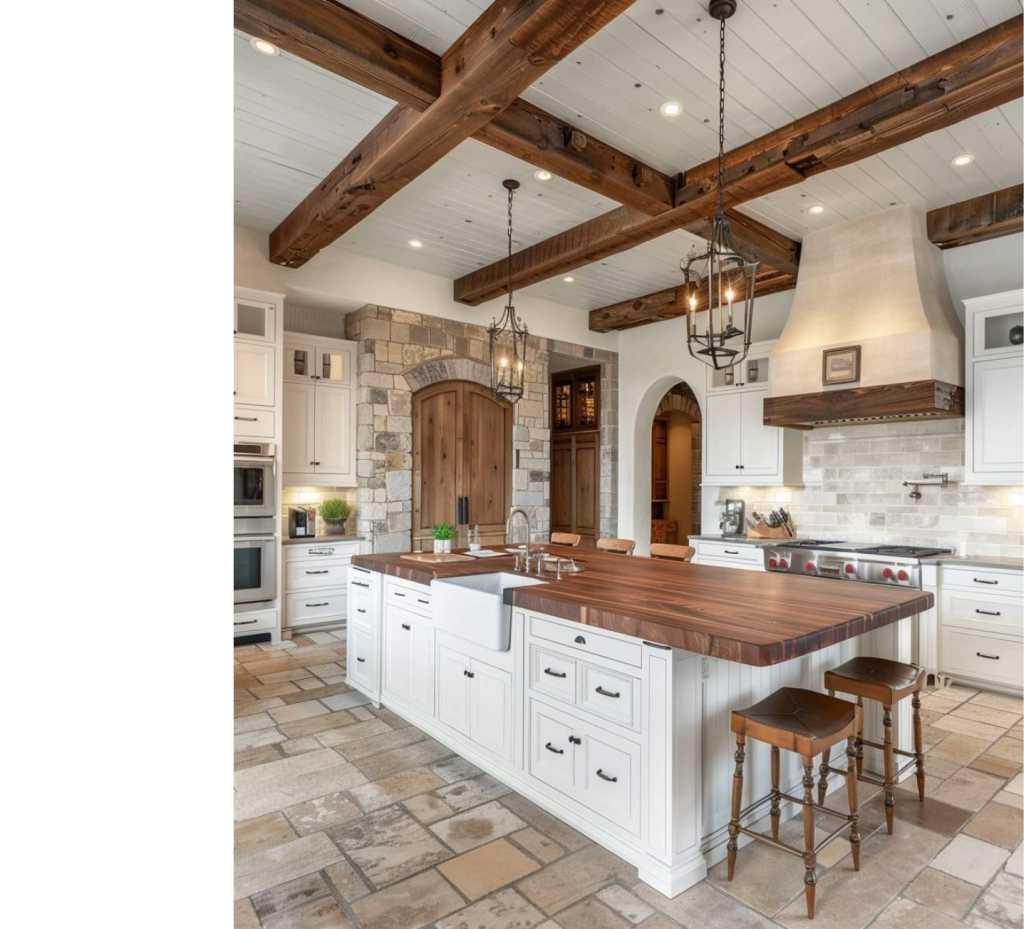 Warm Charm Meets Modern Flair: Wood Accents & Sleek White Cabinetry Make This Kitchen Shine