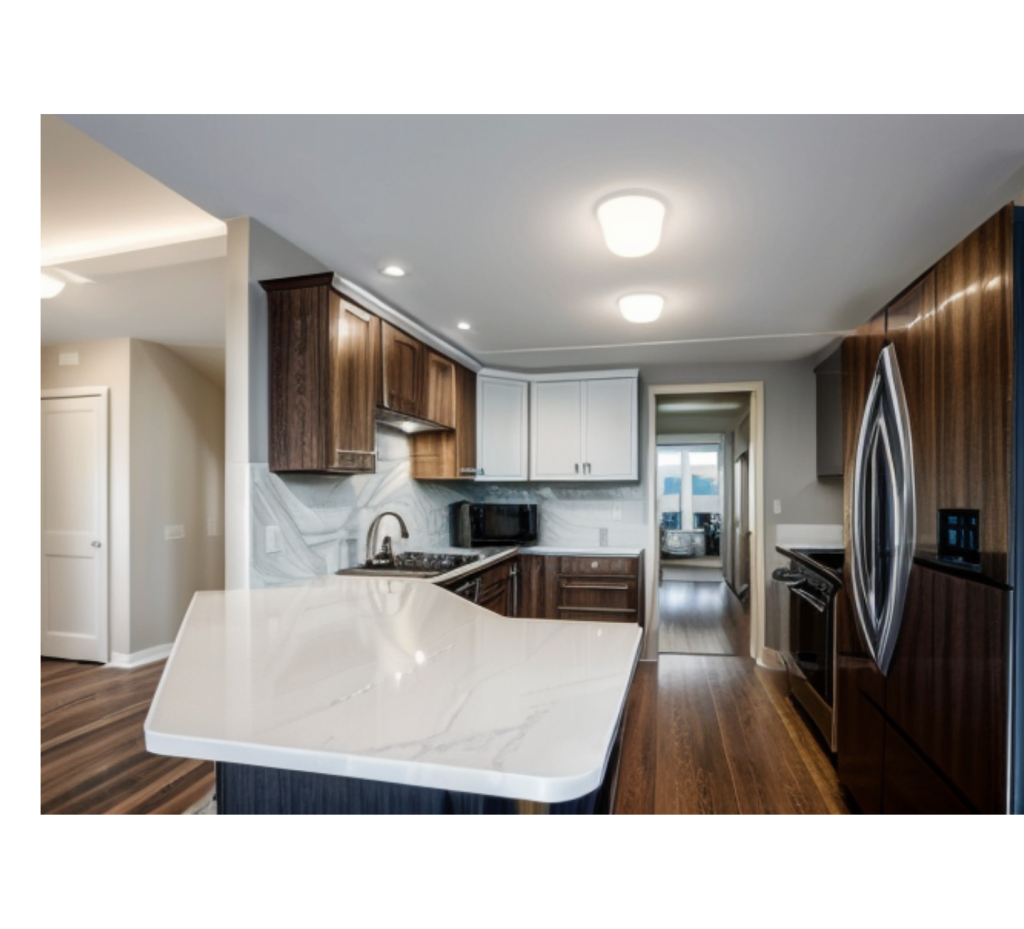 Warm Wood Grains & Sleek White Quartz