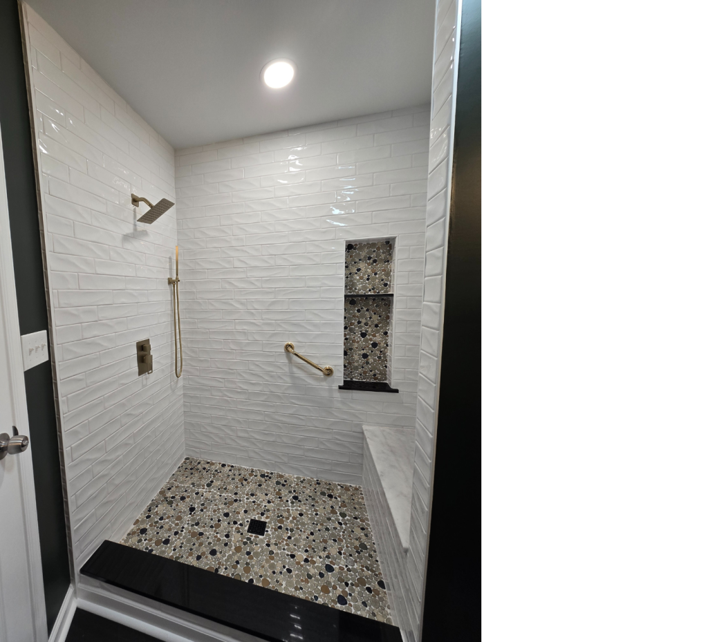 Textured White Tile Shower