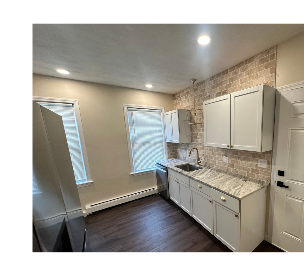Bright White Kitchen: Textured Backsplash & Granite Tops