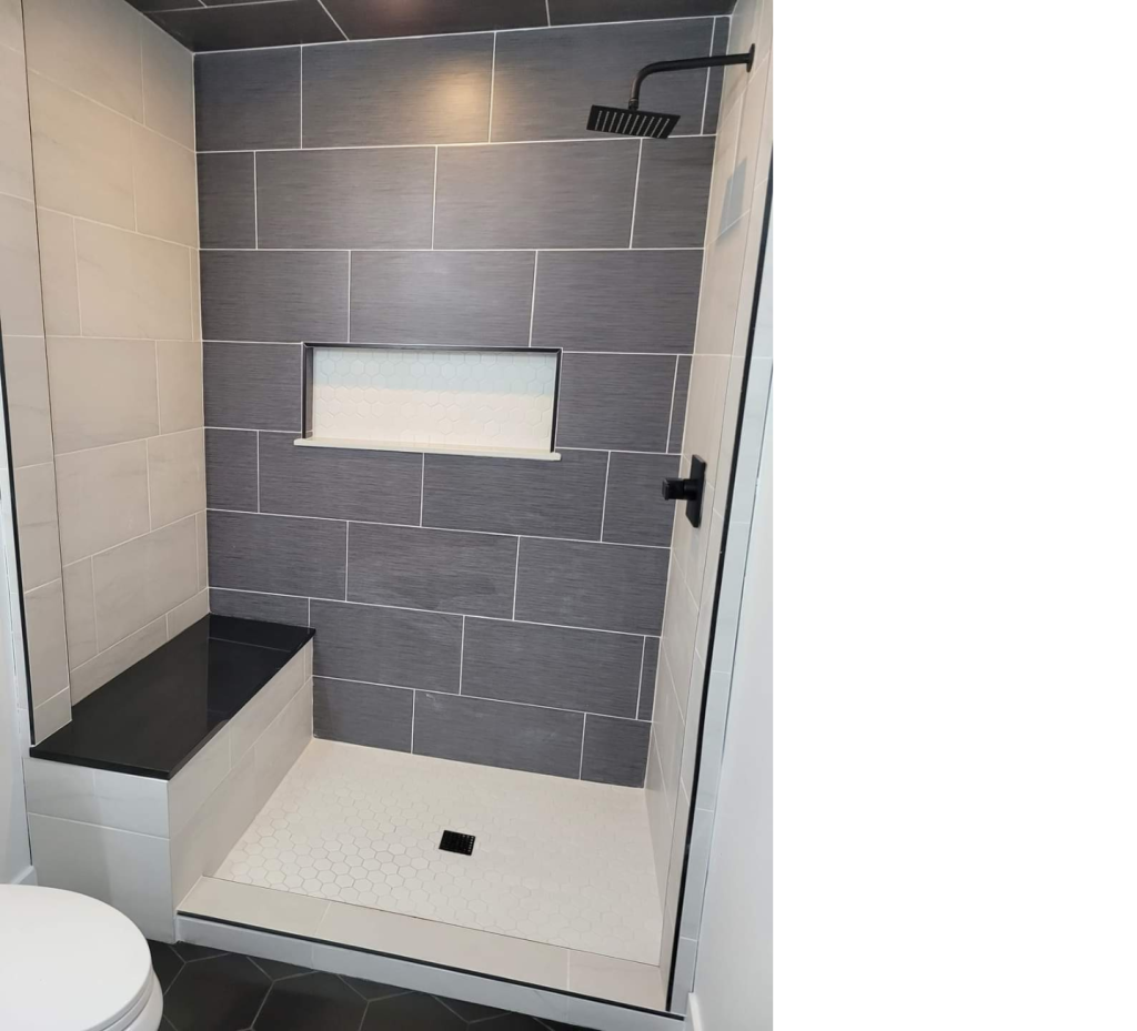 Contemporary Shower Space: Gray Tones & Black Accents