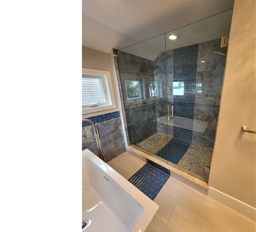 Coastal Blues & Natural Stone: A Refreshing Shower Space