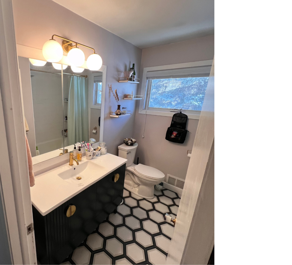 Chic Hexagons & Golden Accents: A Modern Bathroom Retreat