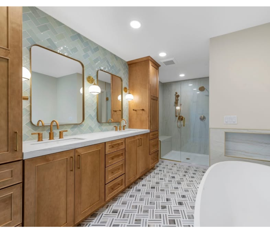 Warm Wood & Tranquil Tiles: A Serene Bathroom Transformation