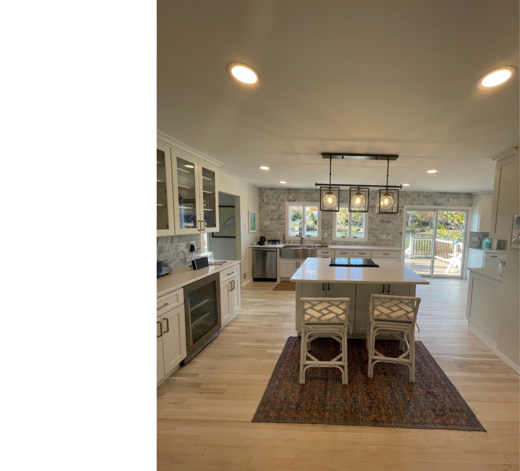 Bright Whites & Textured Backsplash: An Inviting Kitchen Hub