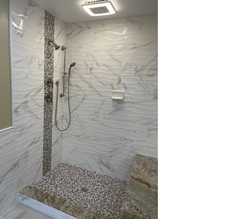 Textured Whites & Stone Accents: A Spa-Like Shower Space