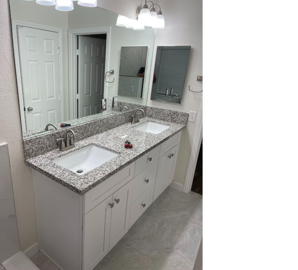 Bright White & Granite Sparkle: A Functional Double Vanity