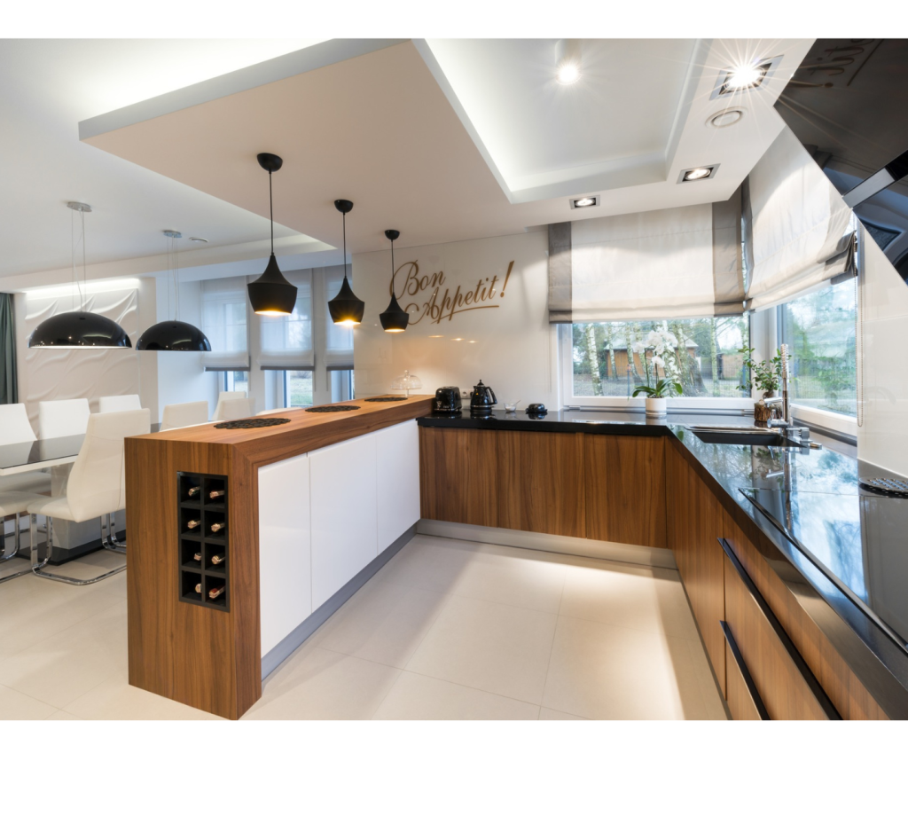 Warm Wood Tones & Sleek Black Accents: A Modern Kitchen Bar