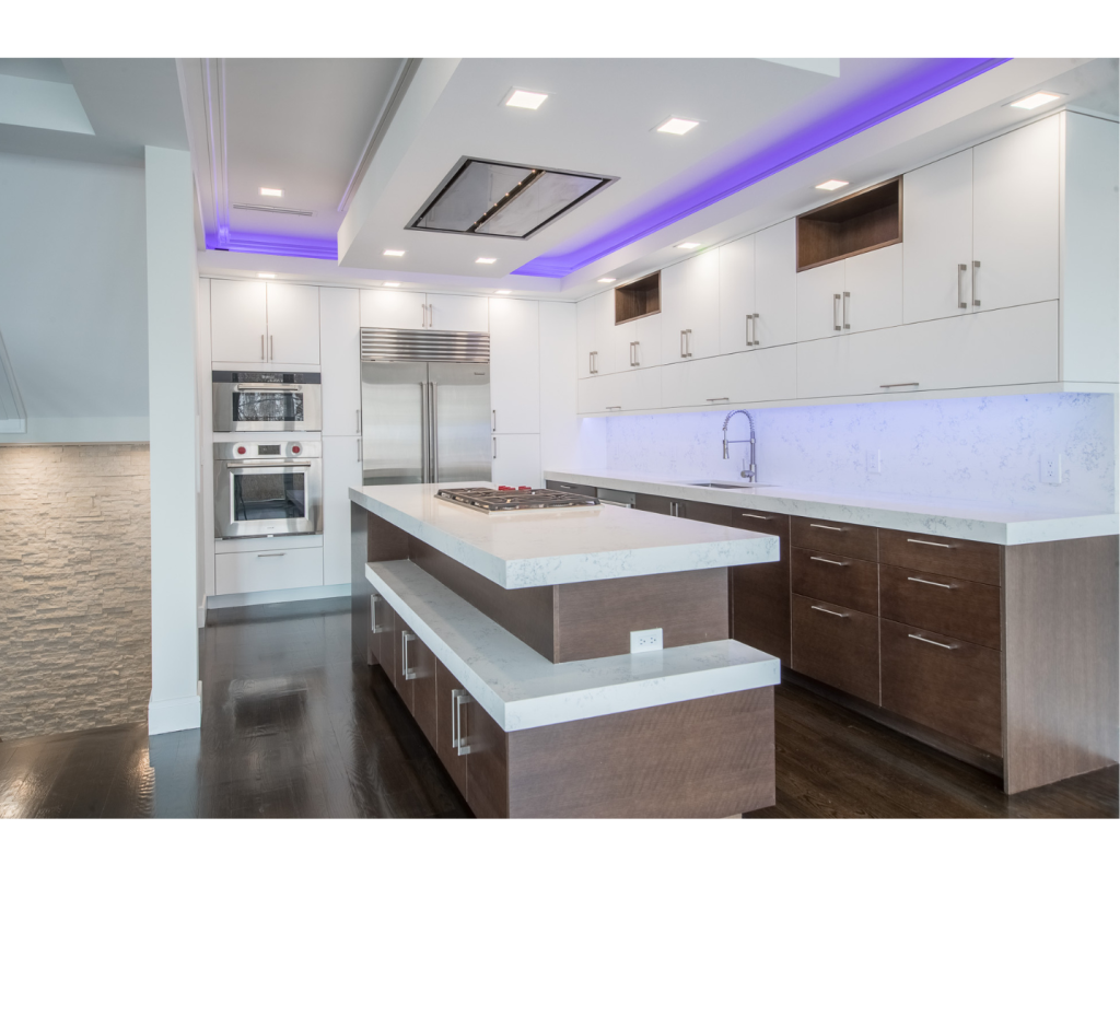 Layered Island & Modern Glow: A Contemporary Kitchen Hub
