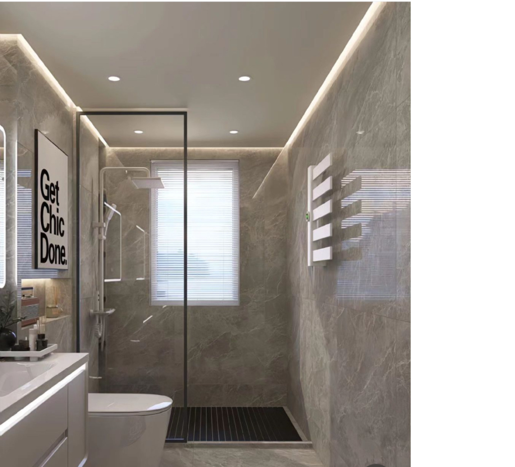 Modern Grey & Linear Accents: A Streamlined Bathroom