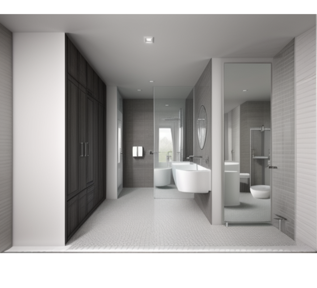 Sleek Dark Wood & Floating White: A Modern Bathroom Vision