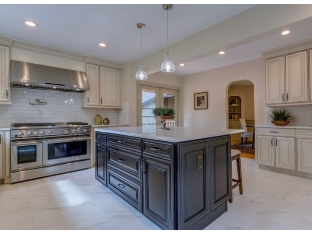 Elegant Contrast: Grey Island in a Cream Kitchen