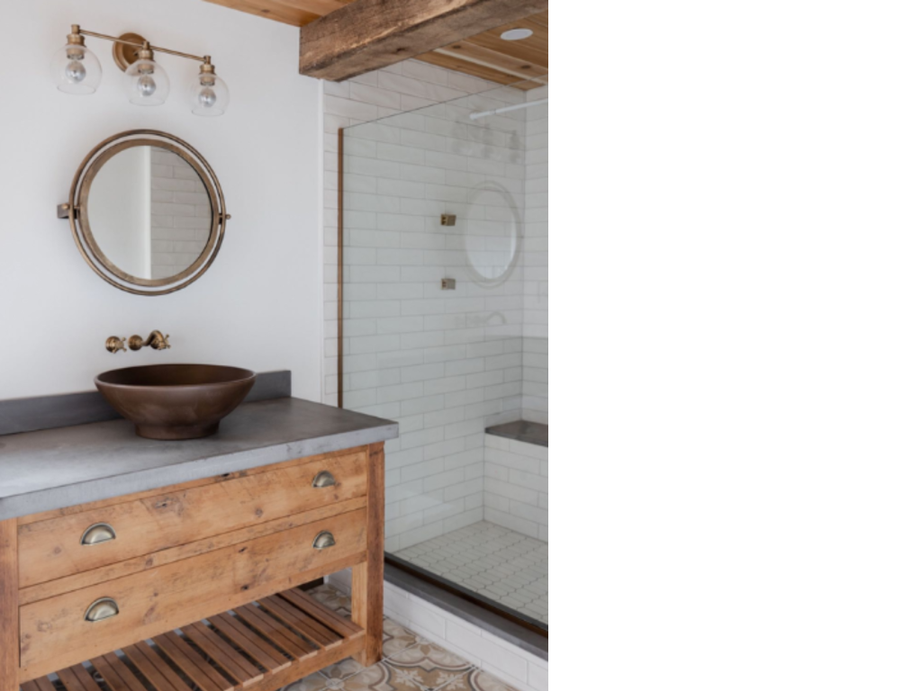 Rustic Modern Blend: Wood Vanity & Stone Sink