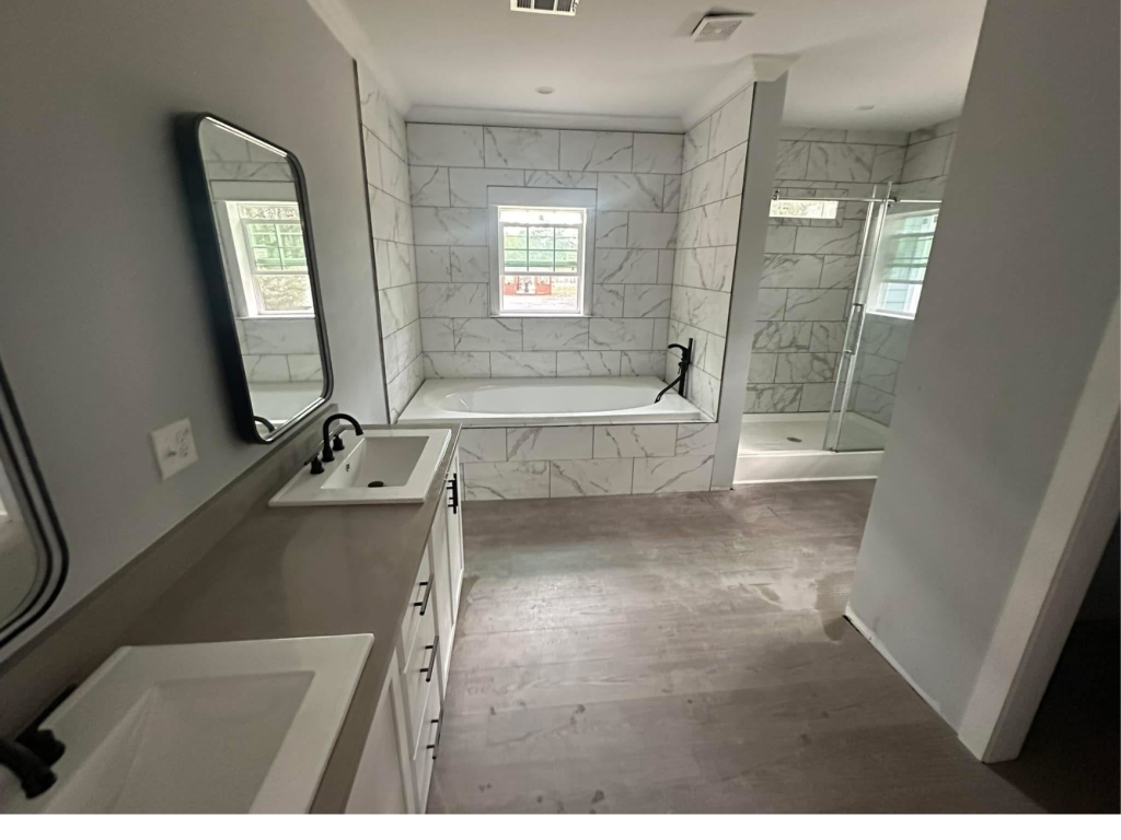 Bright & Open Bath: Dual Vanities & Natural Light