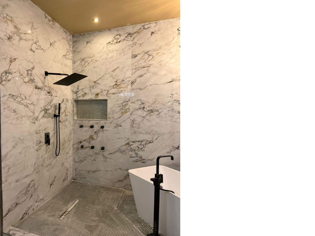 Marble & Matte Black Elegance: A Spa-Like Shower