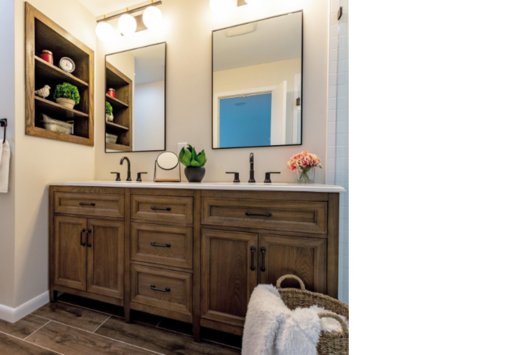 Warm Wood Tones: A Rustic Double Vanity