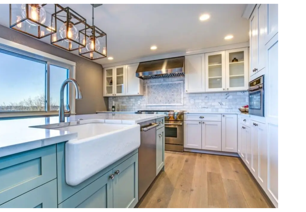 Modern Farmhouse Kitchen: Island Sink & Elegant Lighting
