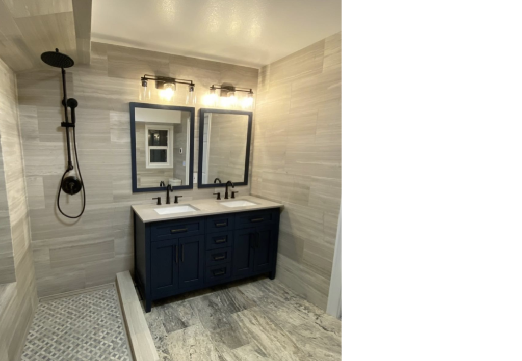 Modern Elegance: A Dark Blue Double Vanity