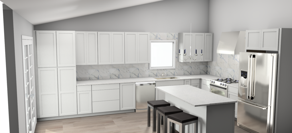 Clean & Contemporary: White Kitchen Remodel with a Sleek Silver Fridge